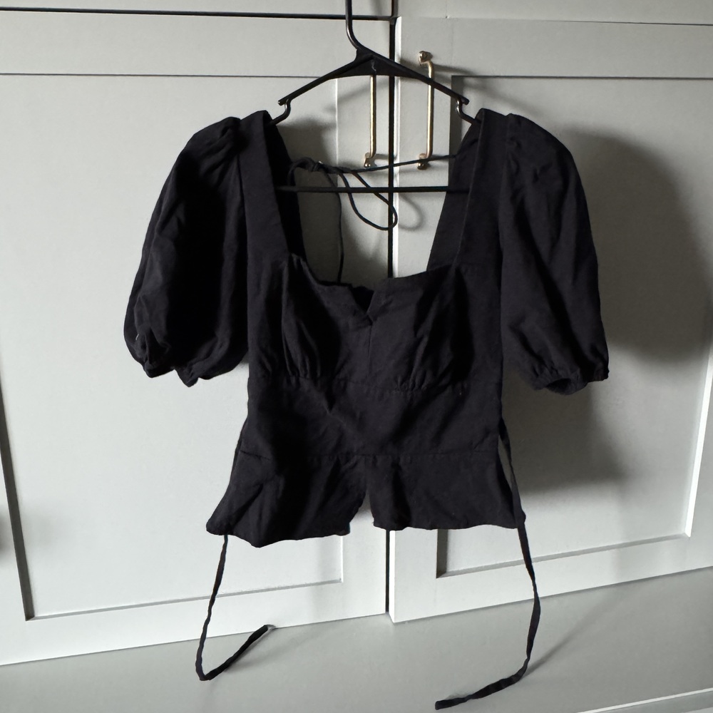 Reformation Sonny Black Ruched Puff Top Sz 4